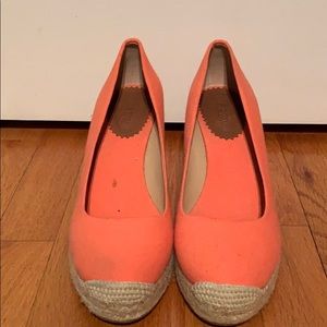 J Crew Coral Espadrille Wedges Size 8